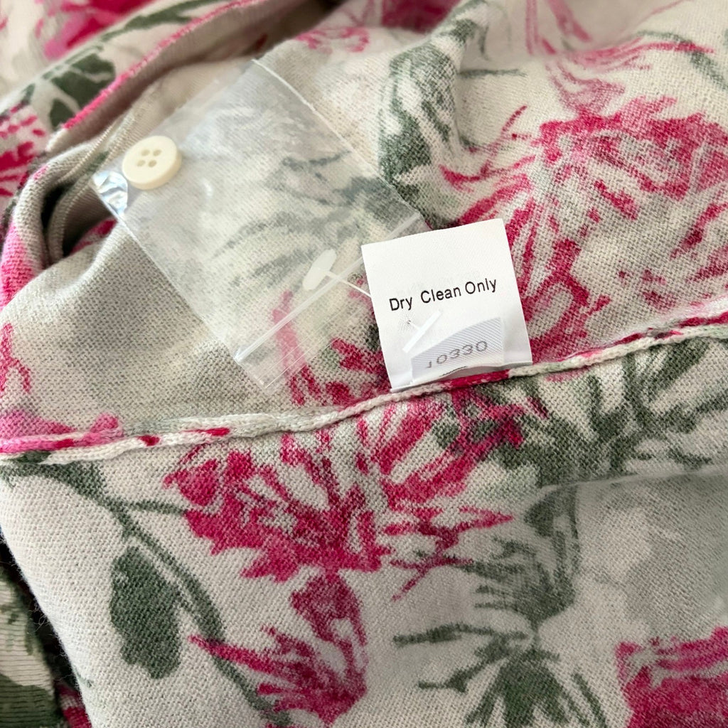 NEW!! GARNET HILL Merino Wool Cardigan Sweater Floral Gray Pink Preppy Small