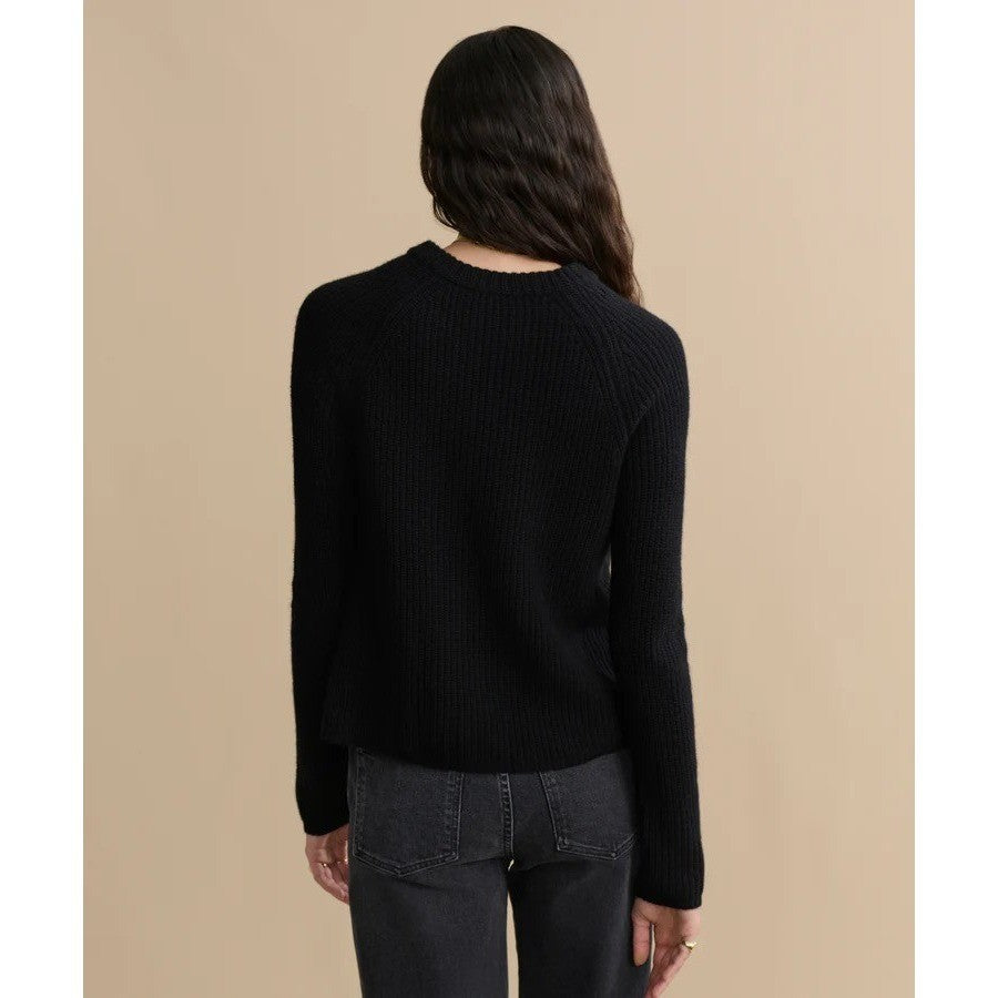 JENNI KAYNE Cashmere Fisherman Sweater Solid Black Raglan Knitwear Knit Large