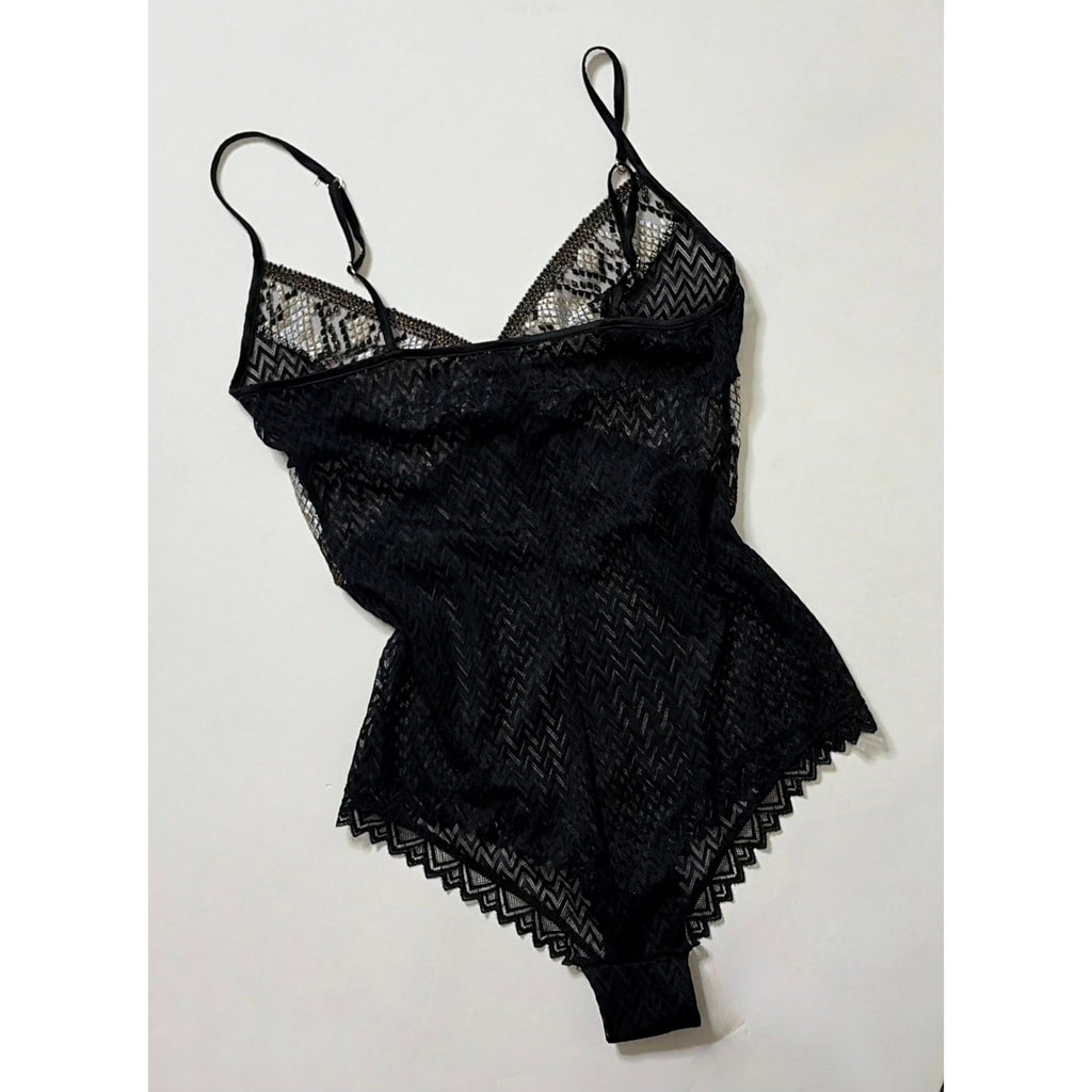 INTIMISSIMI Snake Charmer Embroidered Bodysuit Chevron Lace Lingerie Small
