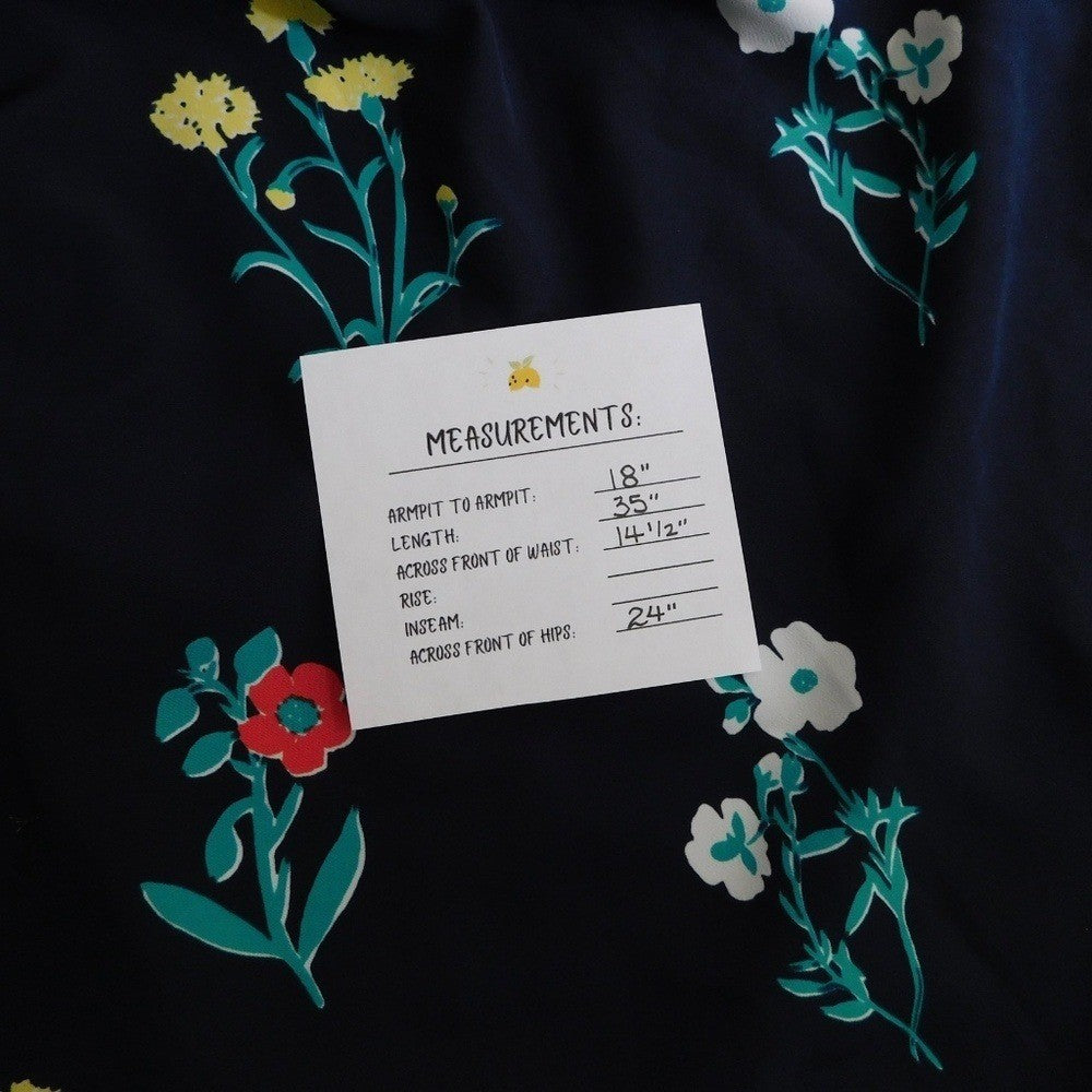 DRAPER JAMES Tisdale Navy Blue Floral Dress Tie Neck Ruffle Shoulders Size 8