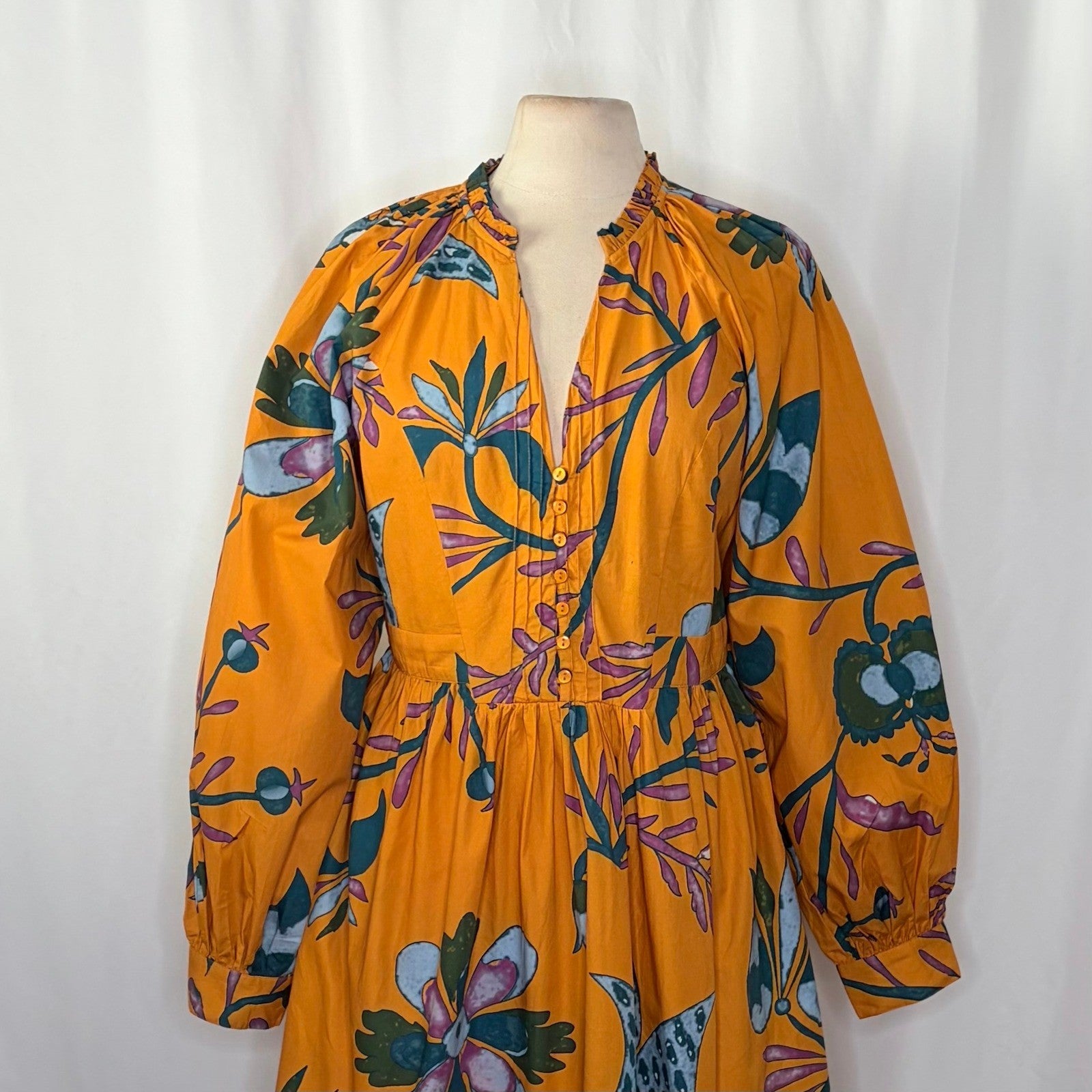 NEW!! Anthropologie LET ME BE Tropical Floral Dress Raglan Long Sleeves Large