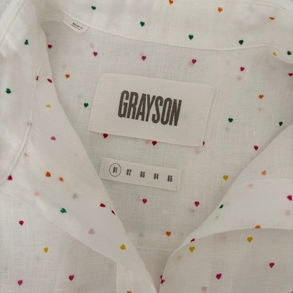 GRAYSON The Hero Linen Heart Print Buttondown Shirt Top Hearts Size 01 X-Small