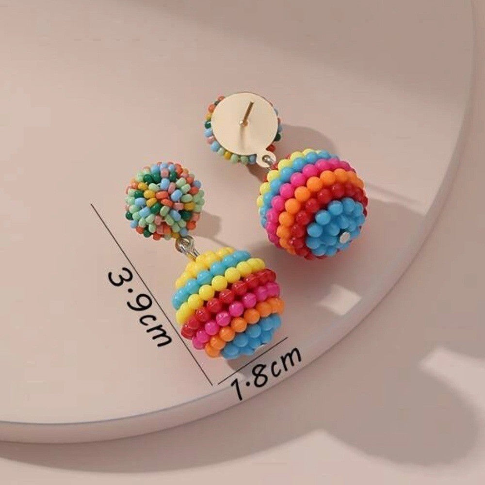 NEW Colorful Beaded Ball Drop Earrings Multicolor Rainbow Festival Boho Confetti
