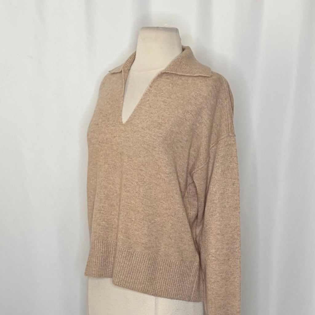 NWT!! FREE PEOPLE Eloura Cashmere Henley Sweater Solid Light Brown Tan X-Small