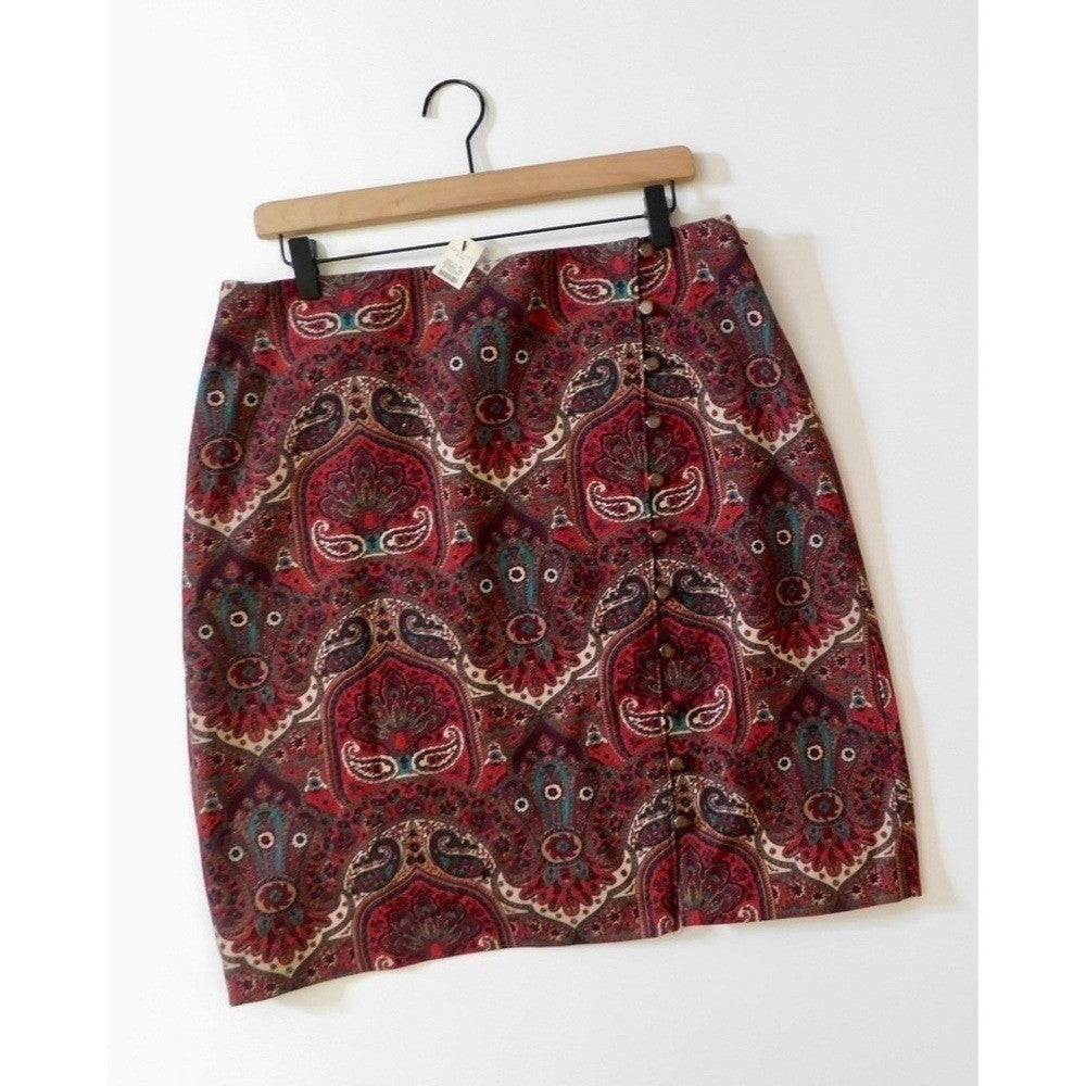 NWT!! TALBOTS Opulent Paisley Side Button Faux Wrap Skirt Academia 14P 14 Petite