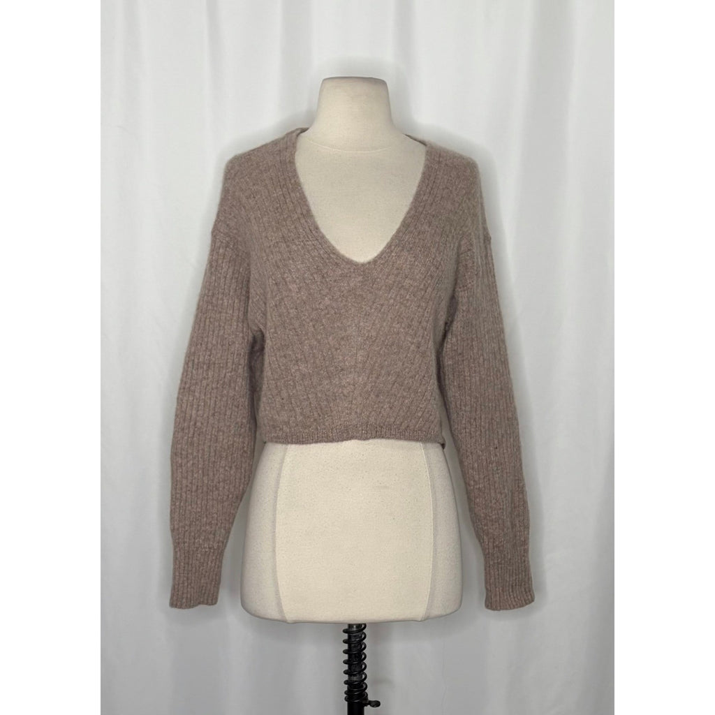 FREE PEOPLE Elias Cashmere Sweater Cropped Pullover Taupe Knitwear X-Small