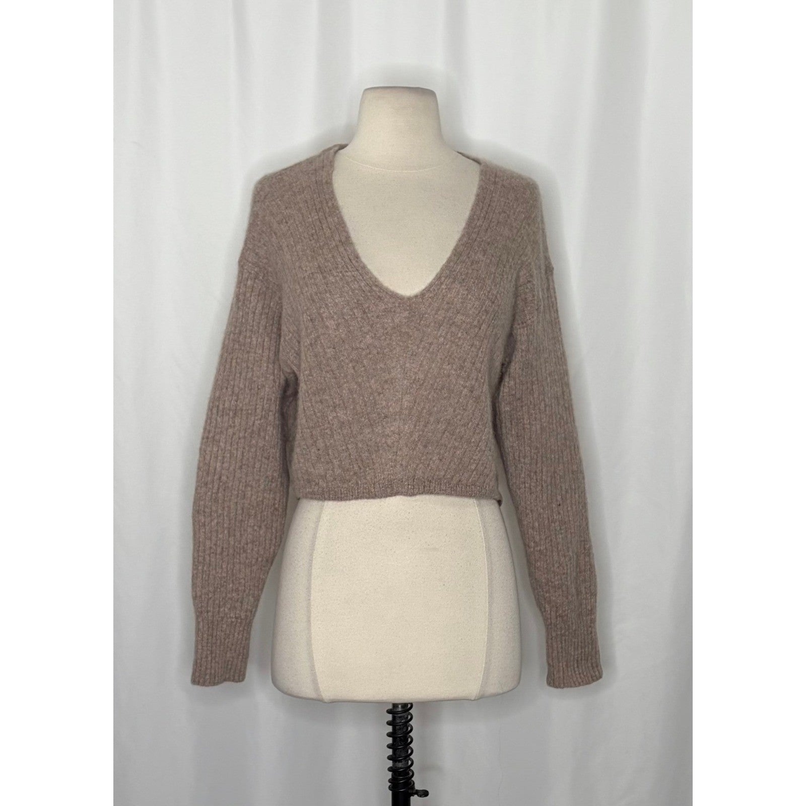 FREE PEOPLE Elias Cashmere Sweater Cropped Pullover Taupe Knitwear X-Small