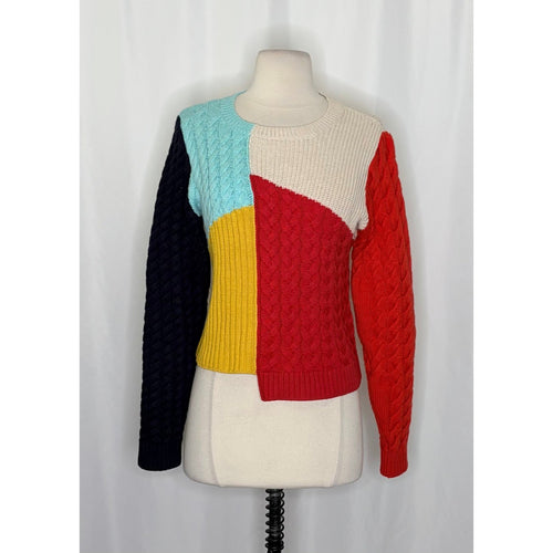 ALICE + OLIVIA Lebell Mixed Knit Cropped Sweater Colorblock Colorful Large