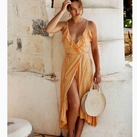 BEACHGOLD Lottie Geometric Print Wrap Dress Cover Up Tassels Tie Waist Small