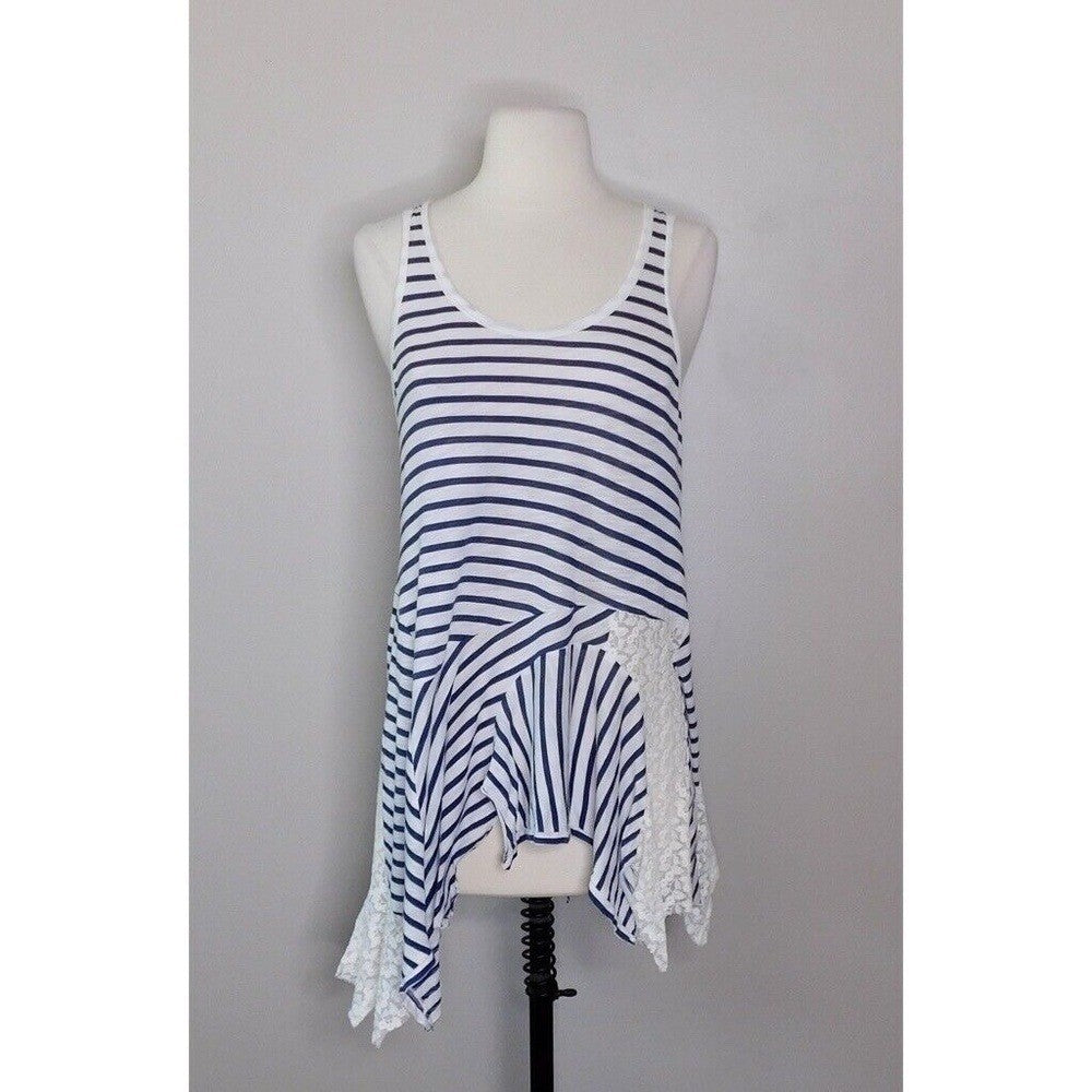 Anthropologie RIC RAC Eliza Racer Back Lace Stripe Tank Top Knit Small