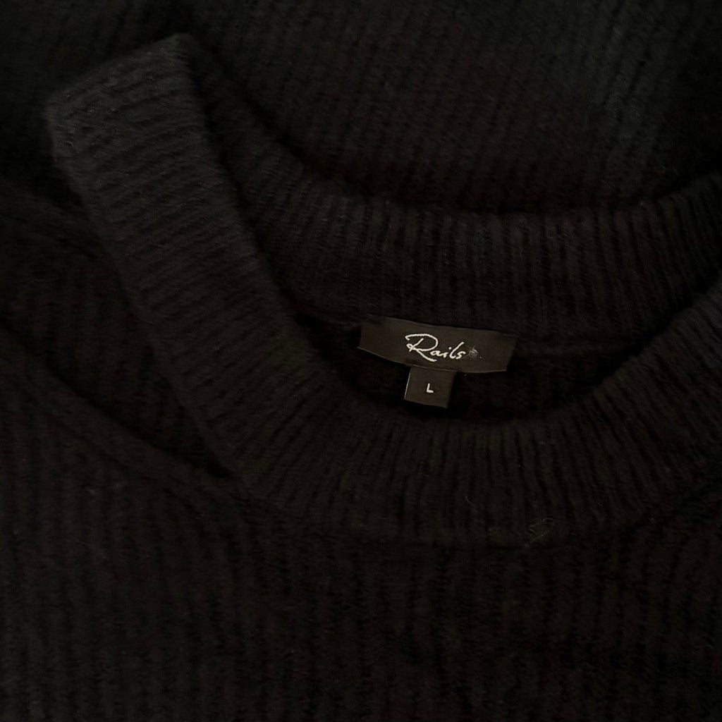 RAILS Alexi Cutout Sweater Solid Black Ribbed Pullover Knitwear Large