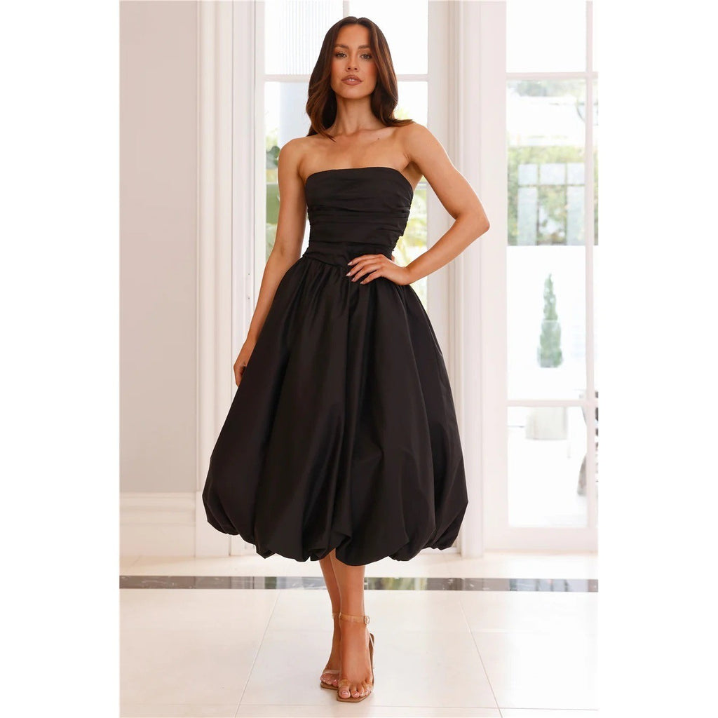 NWT!! HELLO MOLLY Upon A Cloud Strapless Bubble Midi Dress Solid Black X-Small
