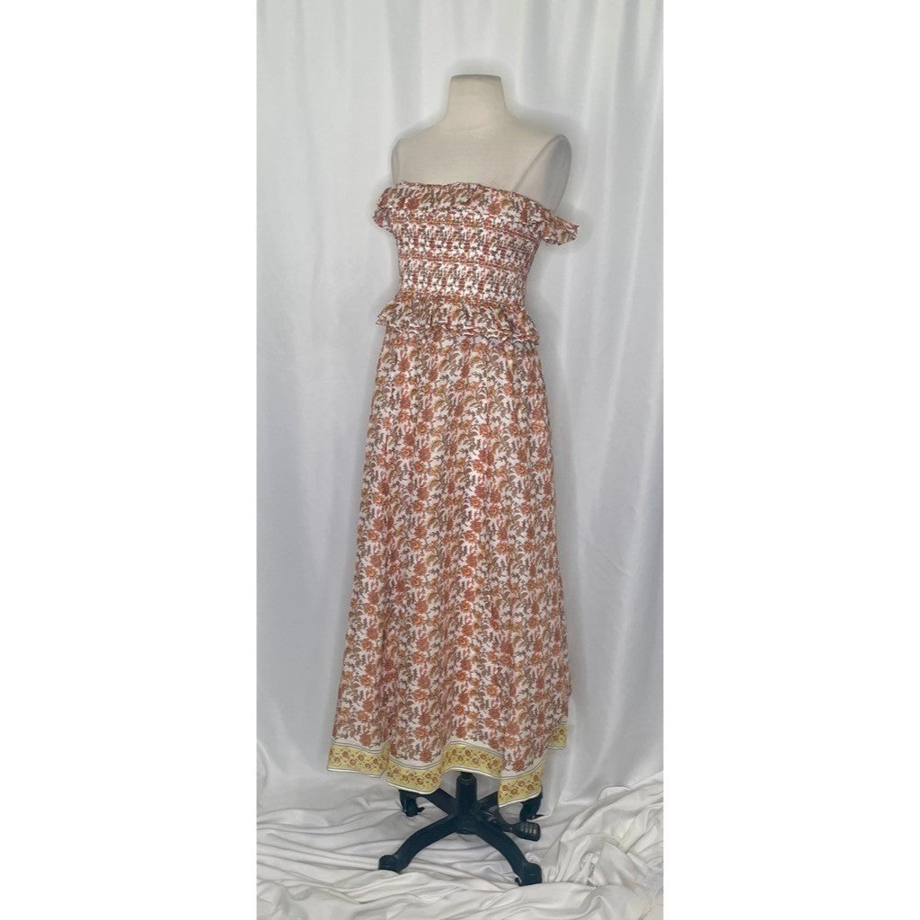 NWT!! J. CREW Ravenna Dress Sunset Rose Blockprint Floral Ramie Strapless Medium