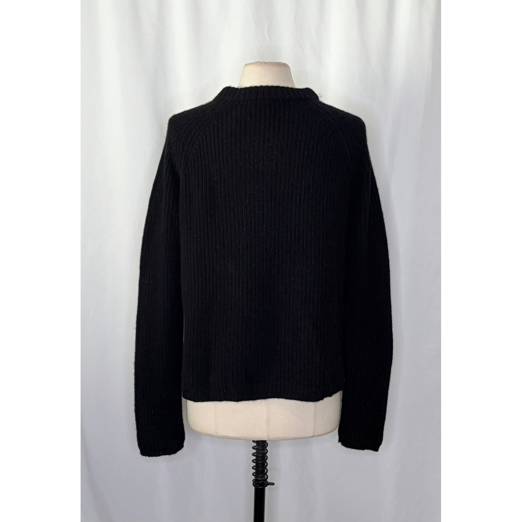 JENNI KAYNE Cashmere Fisherman Sweater Solid Black Raglan Knitwear Knit Large