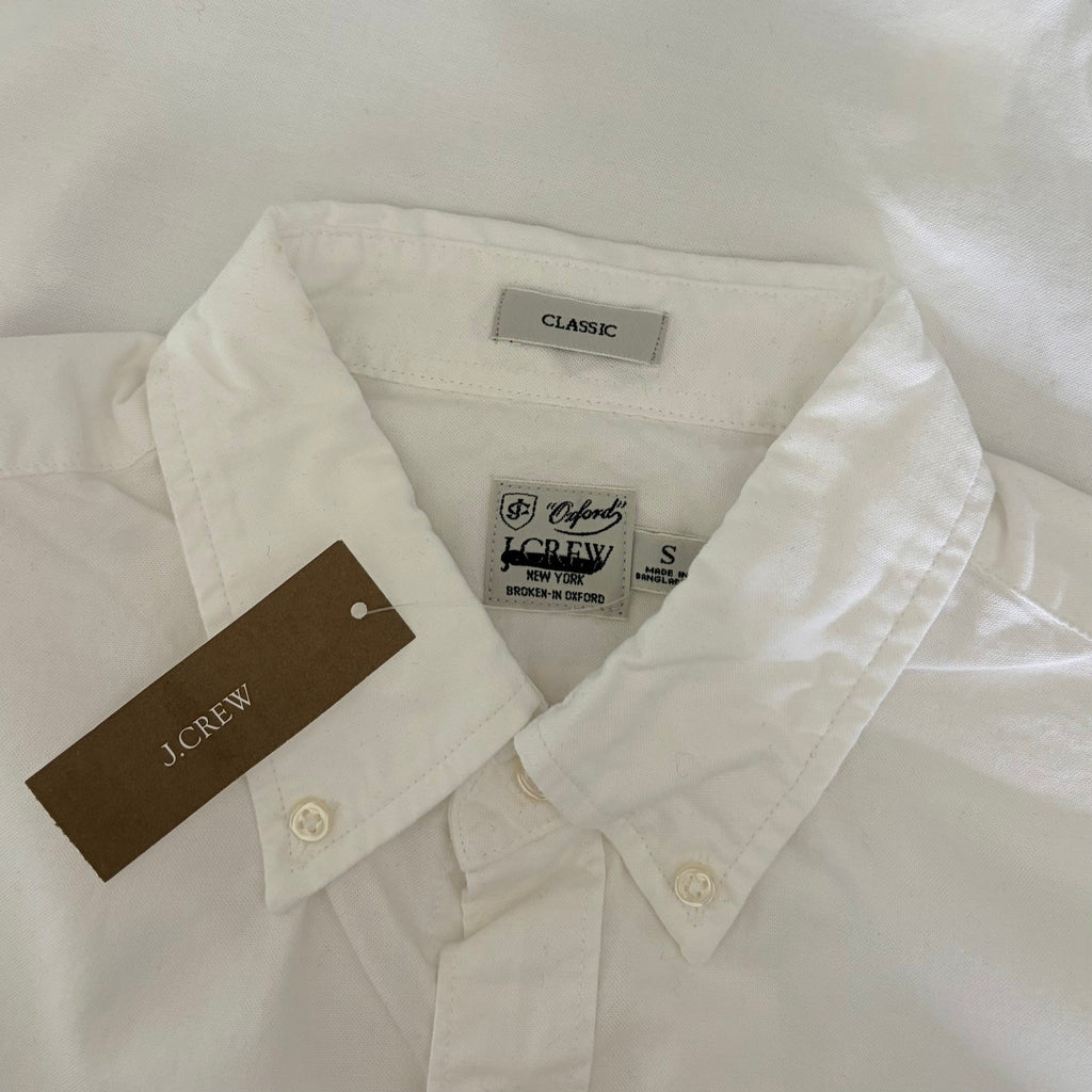 NWT!! Men's J. CREW Short Sleeve Broken-In Organic Cotton Oxford Shirt White S