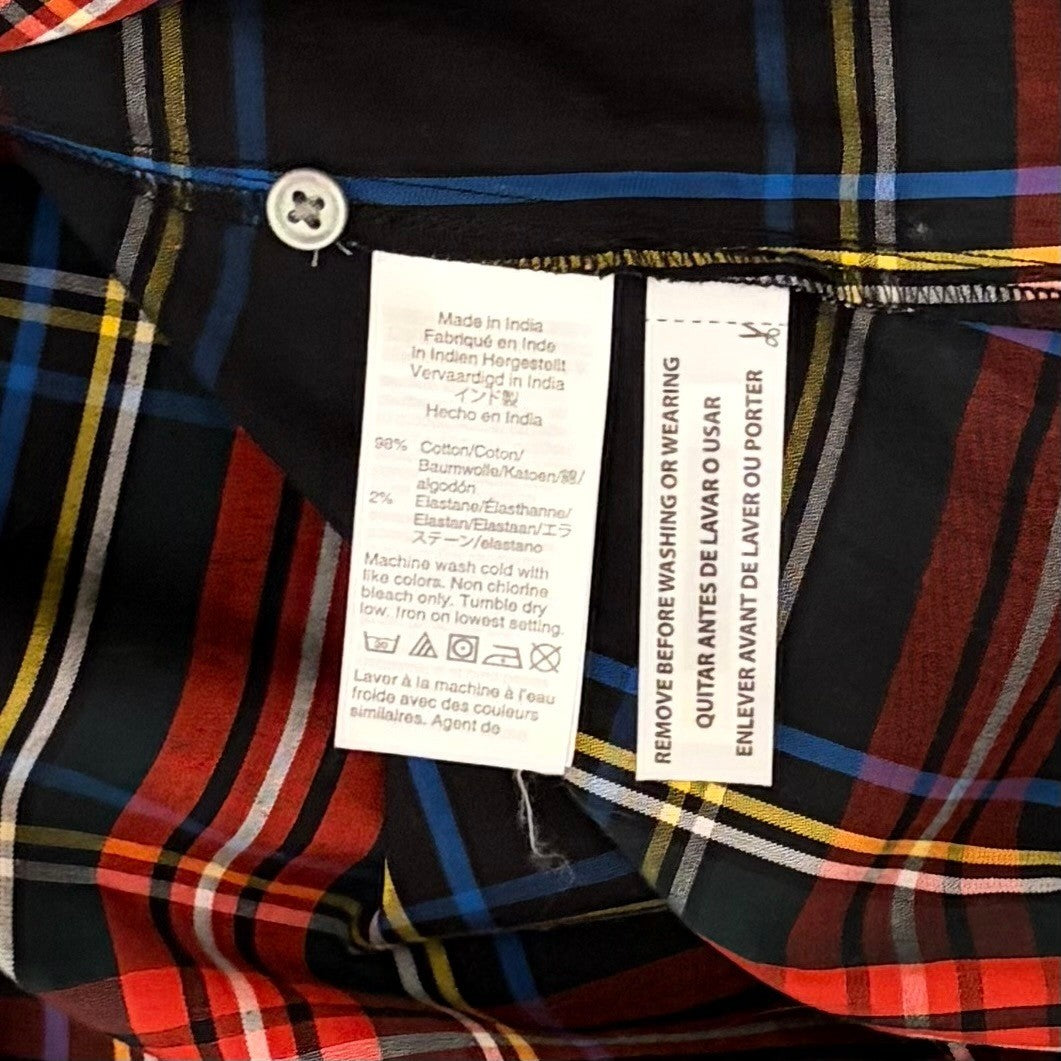 J. CREW Slim Stretch Perfect Shirt Top Black Stewart Tartan Plaid Buttons Size 4