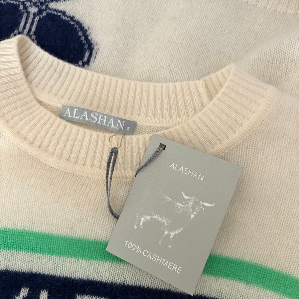 NWT!! ALASHAN Cashmere Pickleball Sweater Pullover Sporty Text Script Small
