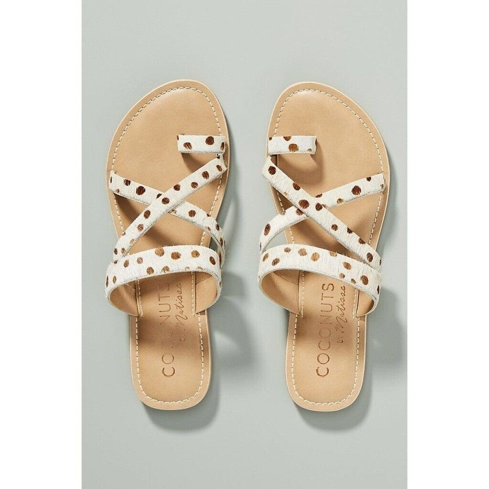 NEW!! Anthropologie COCONUTS by Matisse Dotted Strappy Sandals Calf Hair Flats 7