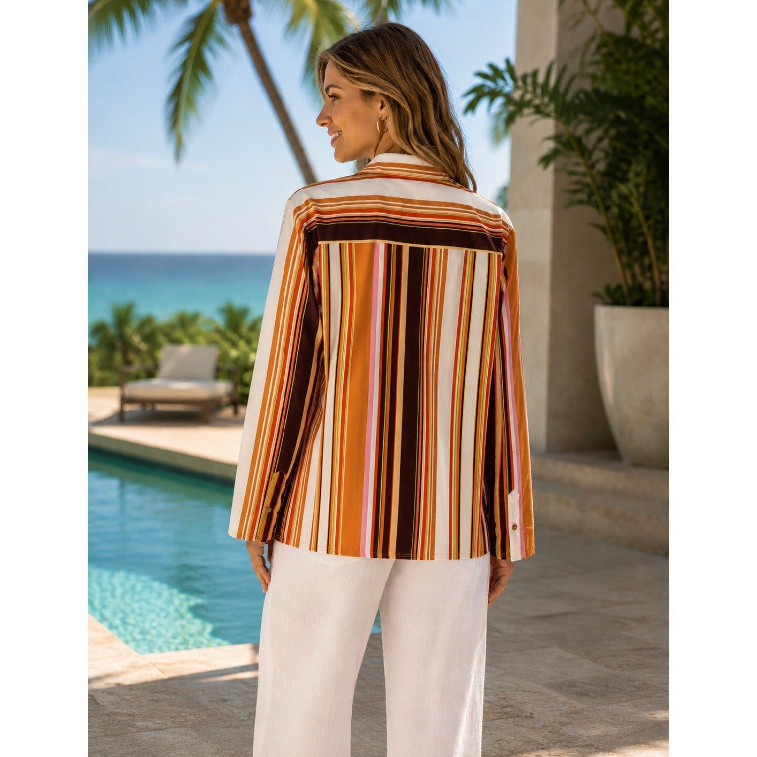 NWT!! ZARA Colorful Striped Buttondown Shirt Top Cotton Notch Collar Small