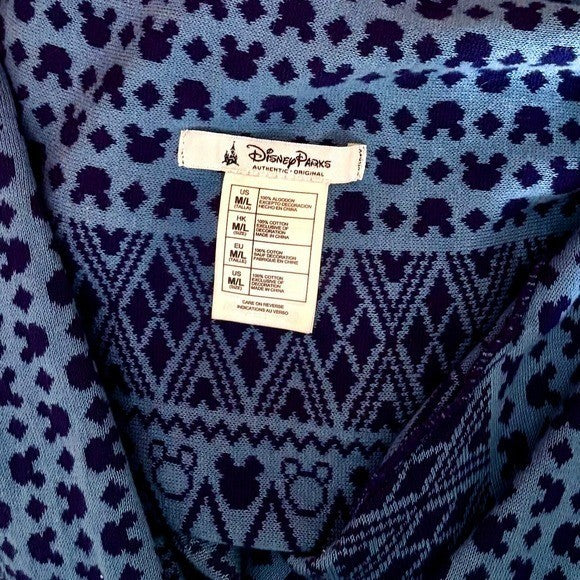 DISNEY PARKS Mickey Mouse Fringed Cardigan Sweater Blue Chevron Medium Large