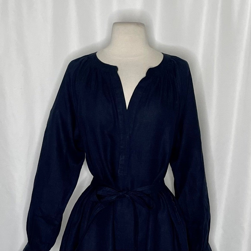 NWT!! J. CREW Cabana Mini Dress Linen Navy Blue Belted Solid Vacation Medium