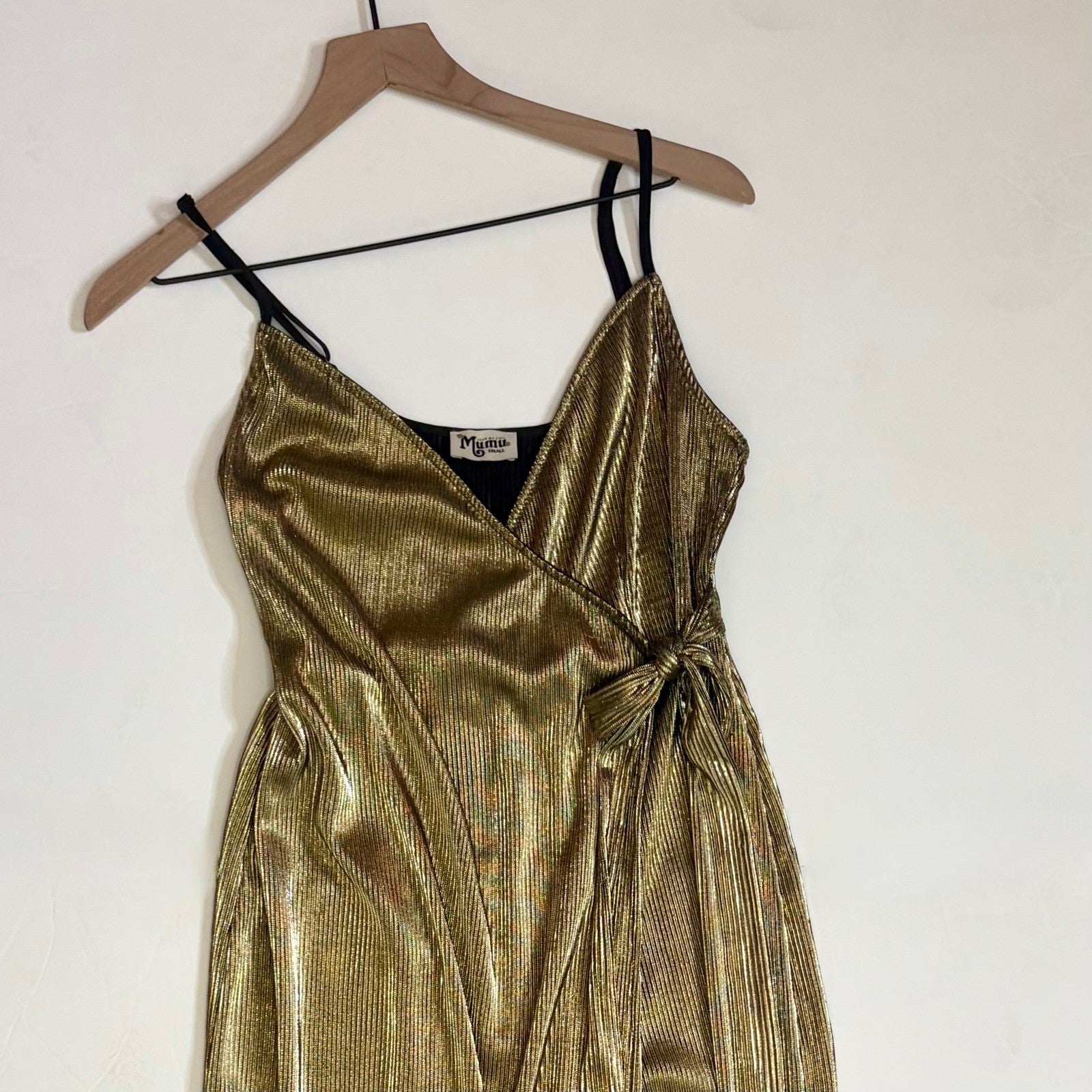 SHOW ME YOUR MUMU Jane Jumpsuit Gold Metallic Wrap Tie Waist Party Glam Small