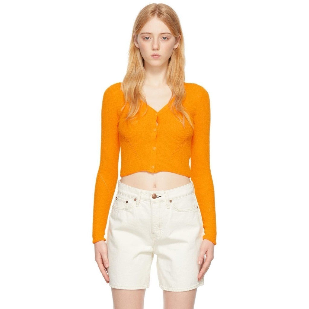 RAG & BONE Soleil Ribbed Cotton-Blend Cardigan Sweater Marigold Orange Small