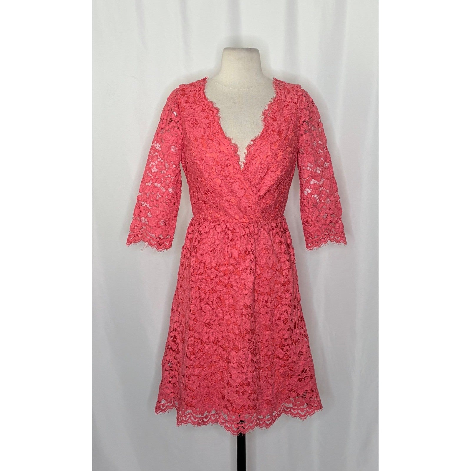 NWT!! ERIN FETHERSTON Pink Floral Lace Dress Fit N' Flare Coquette Lacey Size 4