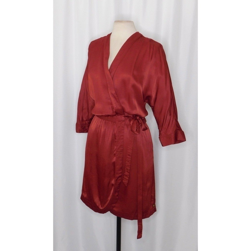 SCOTCH & SODA Maison Scotch Red Satin Wrap Dress Solid Party Cocktails Medium