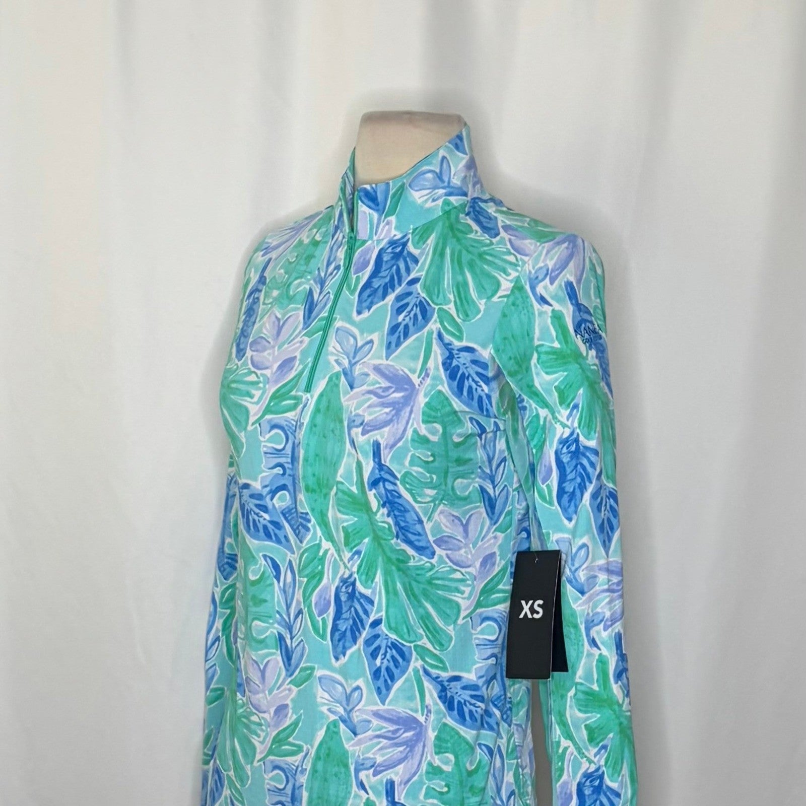 NWT!! IBKUL Mock Neck Long Sleeve Zip Top UPF50 Allison Jade Periwinkle X-Small