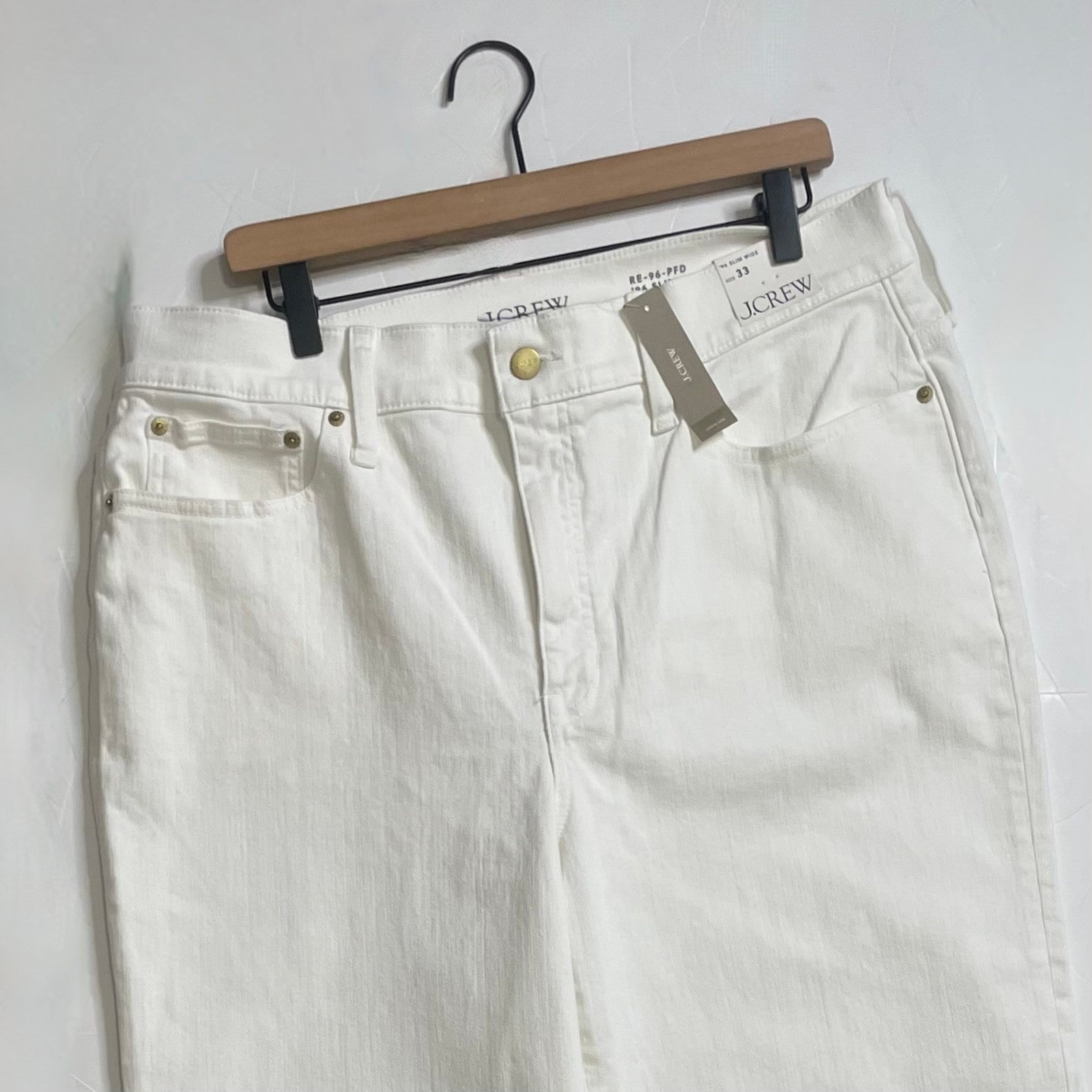 NWT!! J. CREW '96 Slim Wide Jeans Retro Raw Hems Solid White Preppy Frayed 33