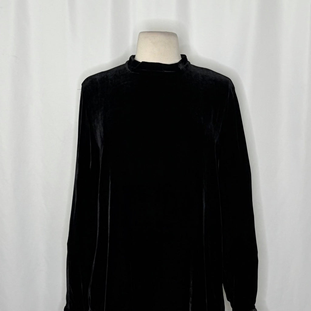 EILEEN FISHER Velvet Mock Neck Top Blouse Solid Black Tunic Pullover X-Small