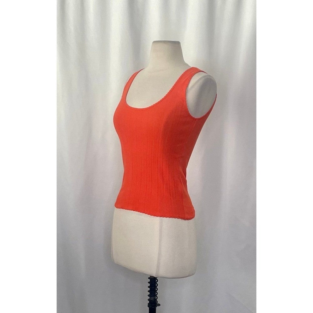 NWT!! J. CREW Pointelle Tank Top Scoop Neck Solid Orange Aperitif Red XX-Small