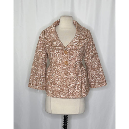 Anthropologie ELEVENSES Floral Jacquard Peplum Blazer Jacket Cream Tan Size 8