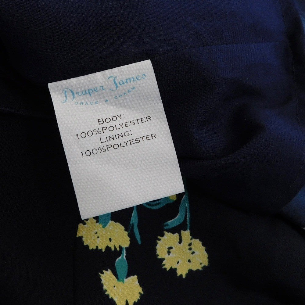 DRAPER JAMES Tisdale Navy Blue Floral Dress Tie Neck Ruffle Shoulders Size 8