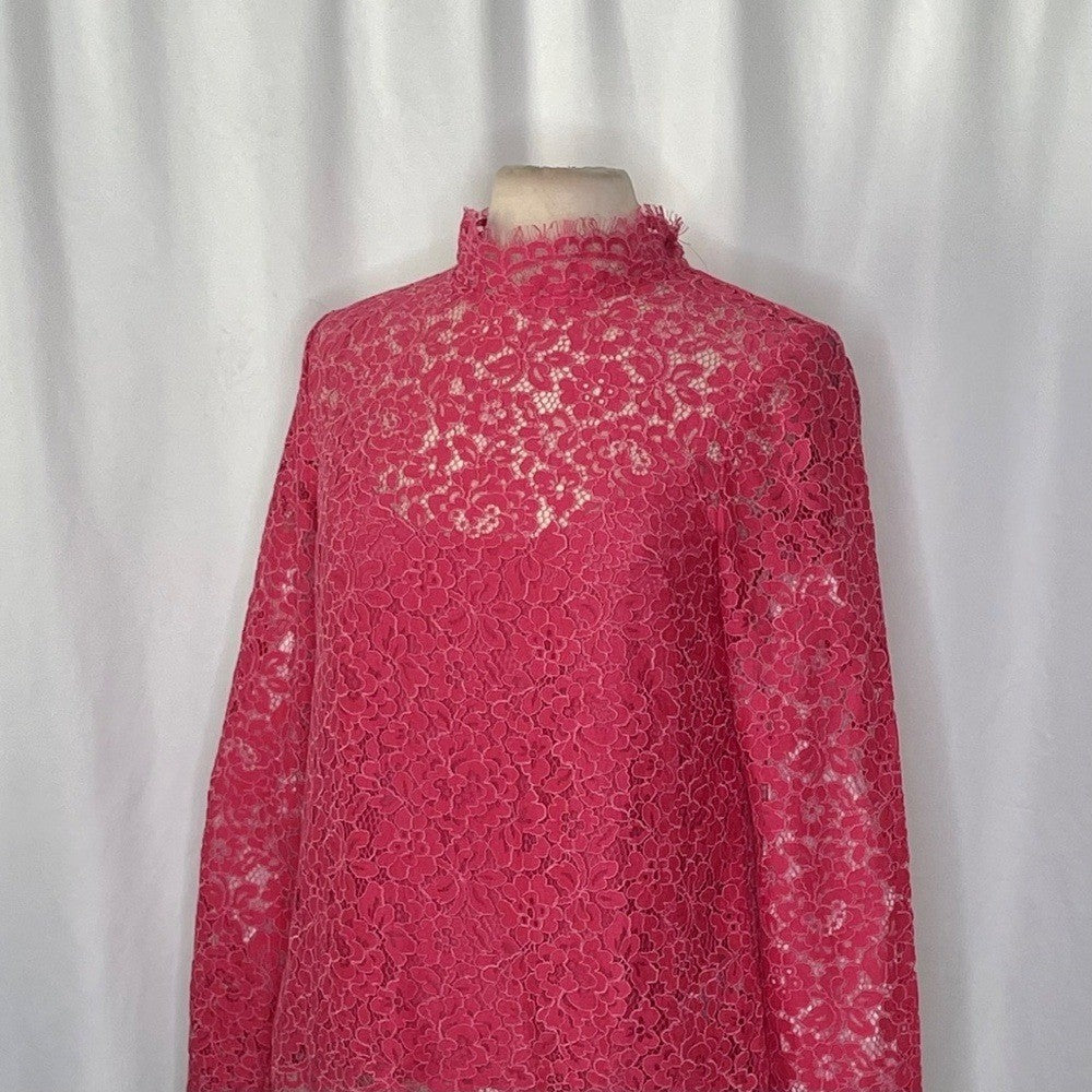 NWT!! J. CREW Scalloped Lace Mockneck Top Blouse Dragon Fruit Pink Size 14