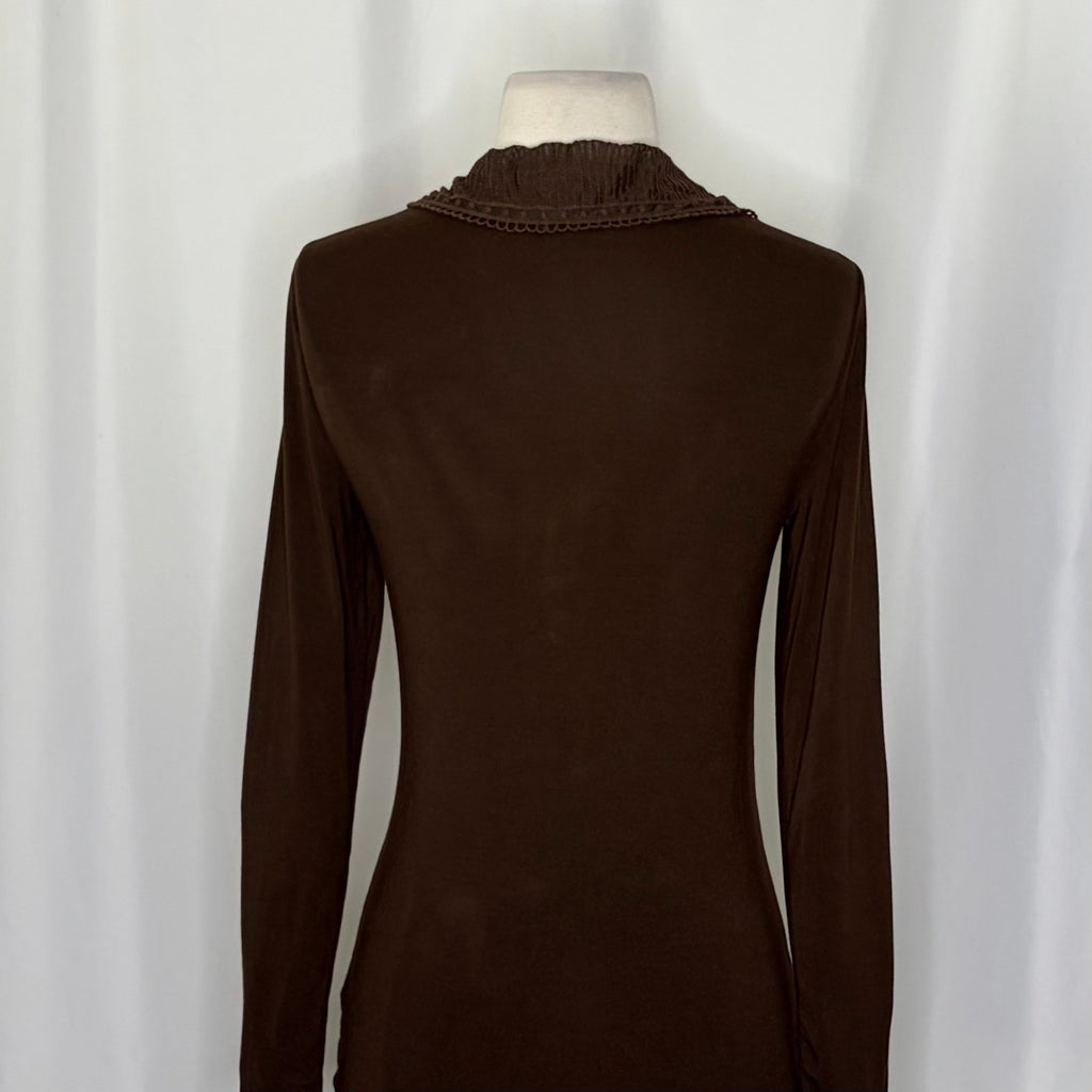 Lauren RALPH LAUREN Brown Ruffled Jersey Knit Blouse Top Solid Brown Small