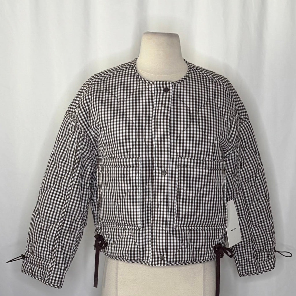 NWT!! MOD REF The Rochelle Jacket Brown White Gingham Check Quilted X-Small