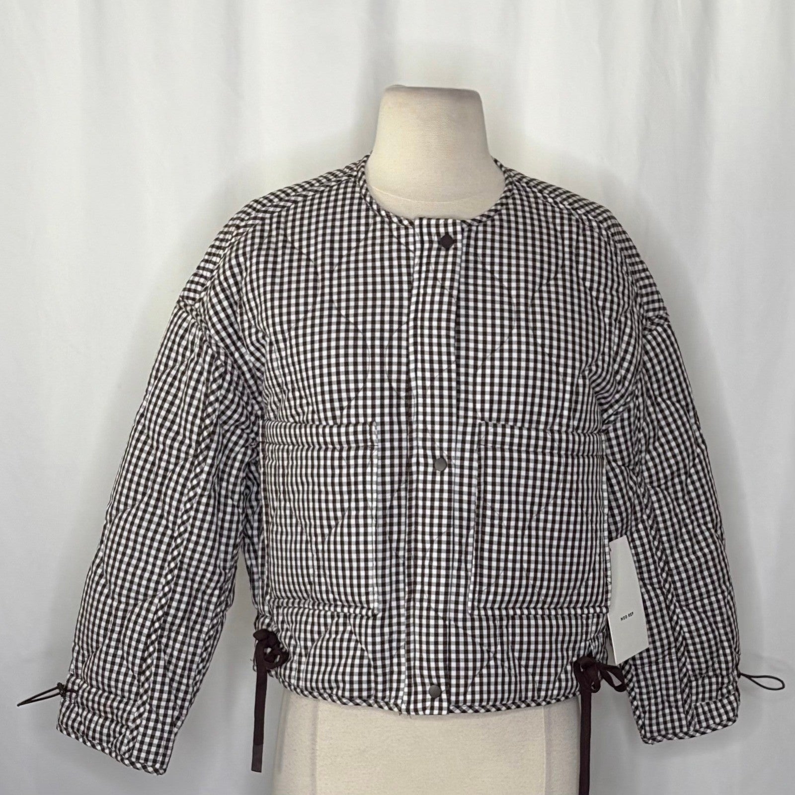 NWT!! MOD REF The Rochelle Jacket Brown White Gingham Check Quilted X-Small
