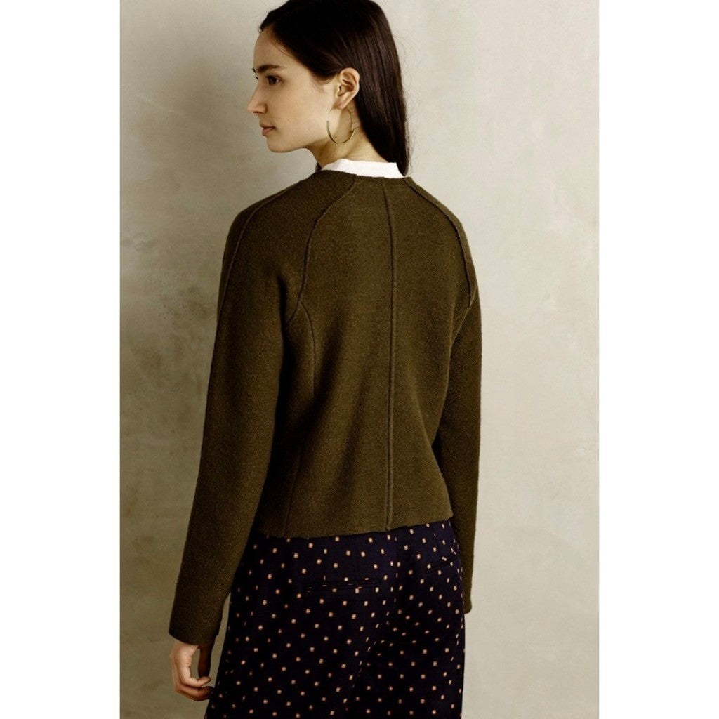 Anthropologie KNITTED & KNOTTED Green Wool Zippered Cable Knit Cardigan Medium