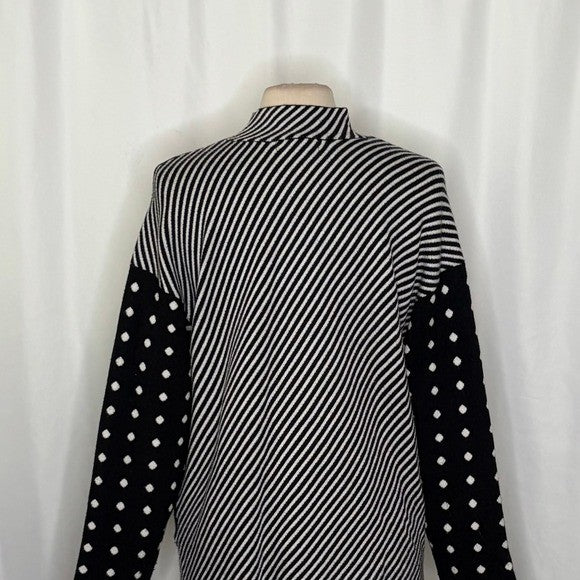 By ANTHROPOLOGIE Lizzie Mock Neck Sweater Black White Polka Dot Striped Large