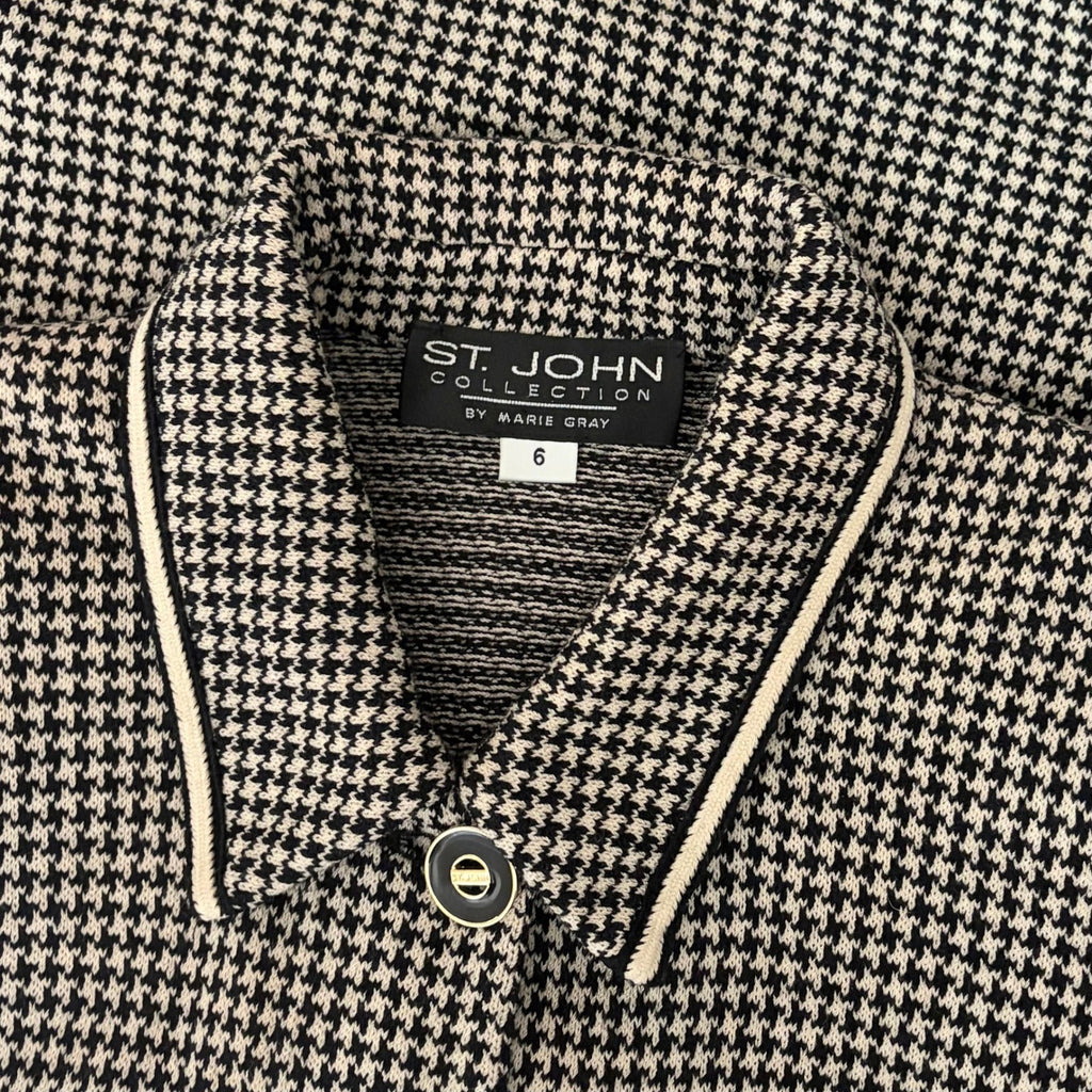 ST. JOHN Collection by Marie Gray Black Ivory Houndstooth Blazer Jacket Size 6
