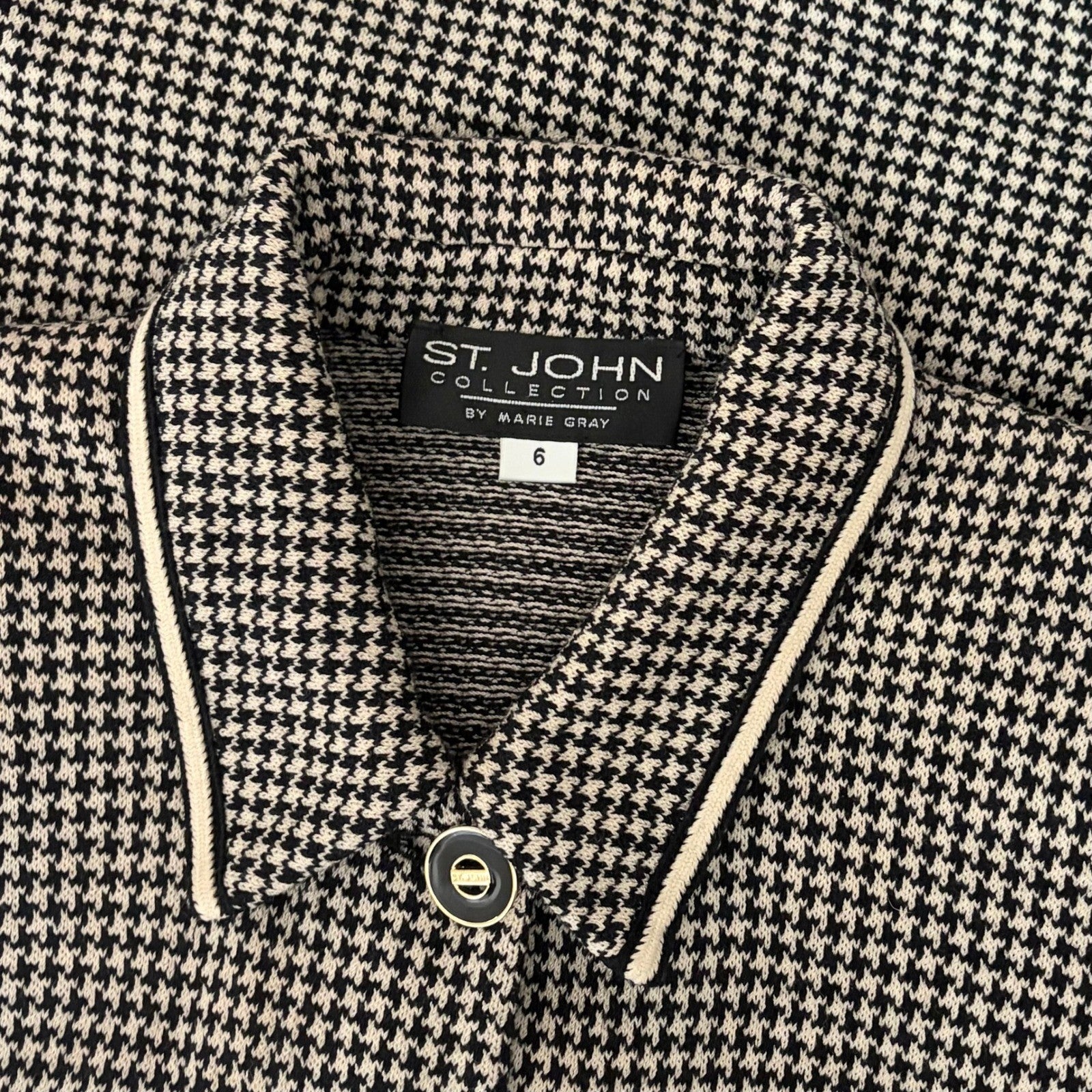 ST. JOHN Collection by Marie Gray Black Ivory Houndstooth Blazer Jacket Size 6