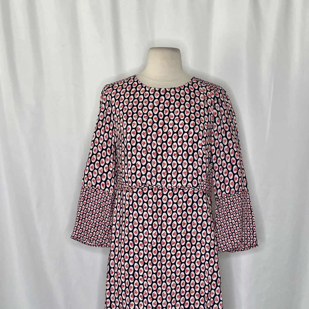 NWT!! BODEN Edna Tunic Top Retro Floral Navy Blue Red Preppy Polka Dot Size 6