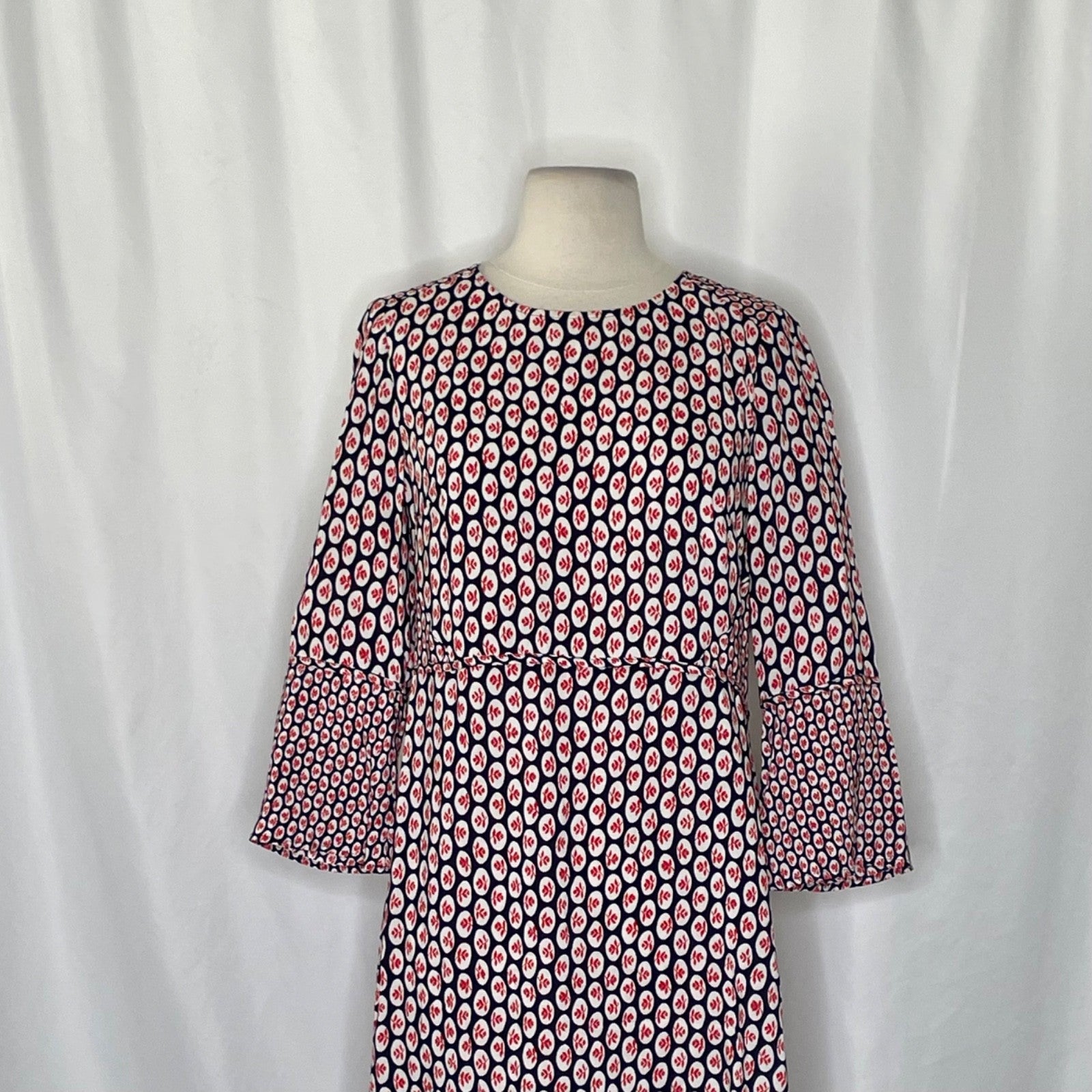 NWT!! BODEN Edna Tunic Top Retro Floral Navy Blue Red Preppy Polka Dot Size 6