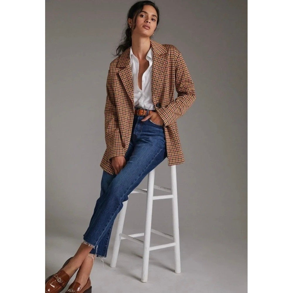 Anthropologie AVEC LES FILLES Longline Plaid Blazer Jacket Preppy Academia Small