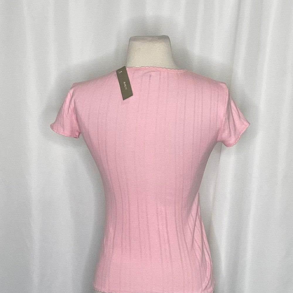 NWT! J. CREW Pointelle Short Sleeve T-Shirt Top Solid Pink Knit XXS XX-Small