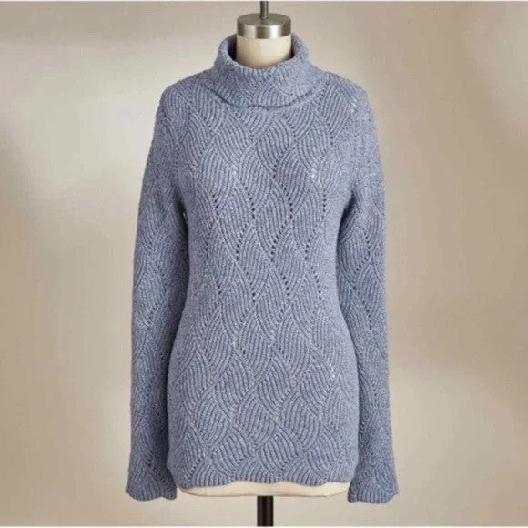 SUNDANCE Champlain Silk Turtleneck Sweater Pointelle Flame Stitch Pullover Small