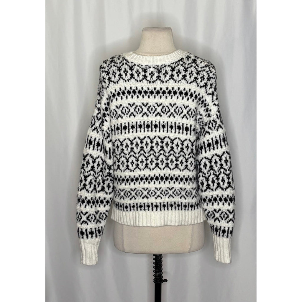 AMERICAN EAGLE Outfitters Fairisle Crew Neck Sweater Black White Fair Isle Small