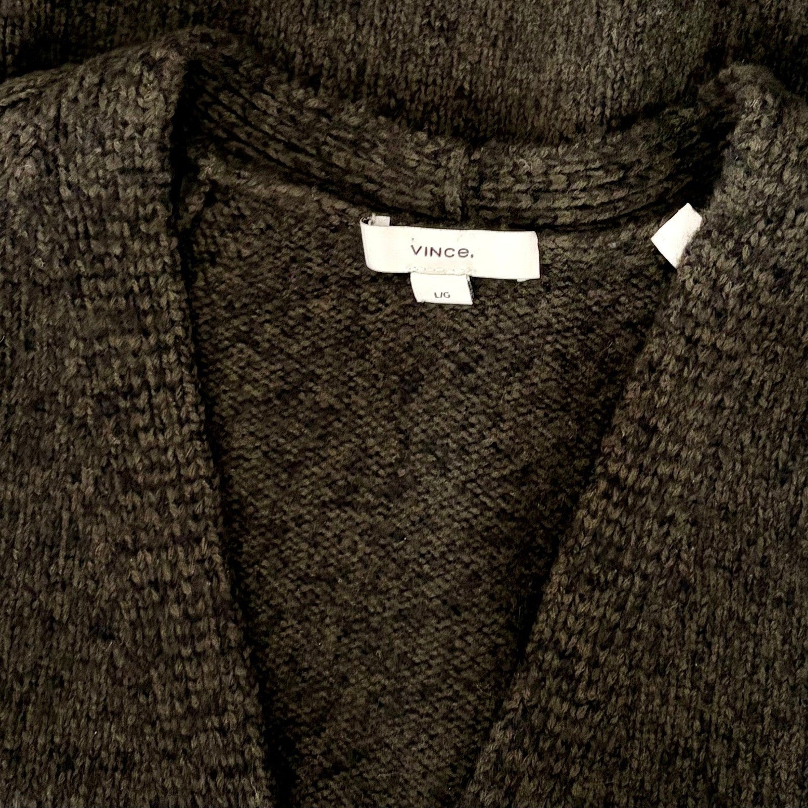 VINCE Merino Wool Cashmere V Neck Sweater Raglan Pullover Green Marled Large